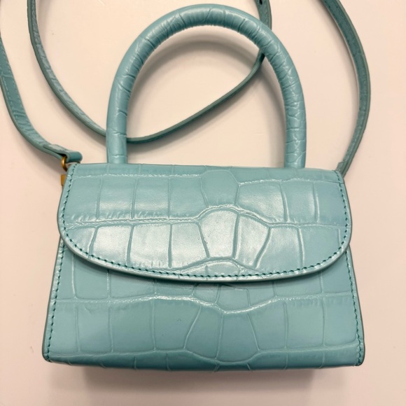 By Far Mini Croco Embossed Top Handle Bag Purse Light Blue Crossbody Leather - Picture 3 of 11